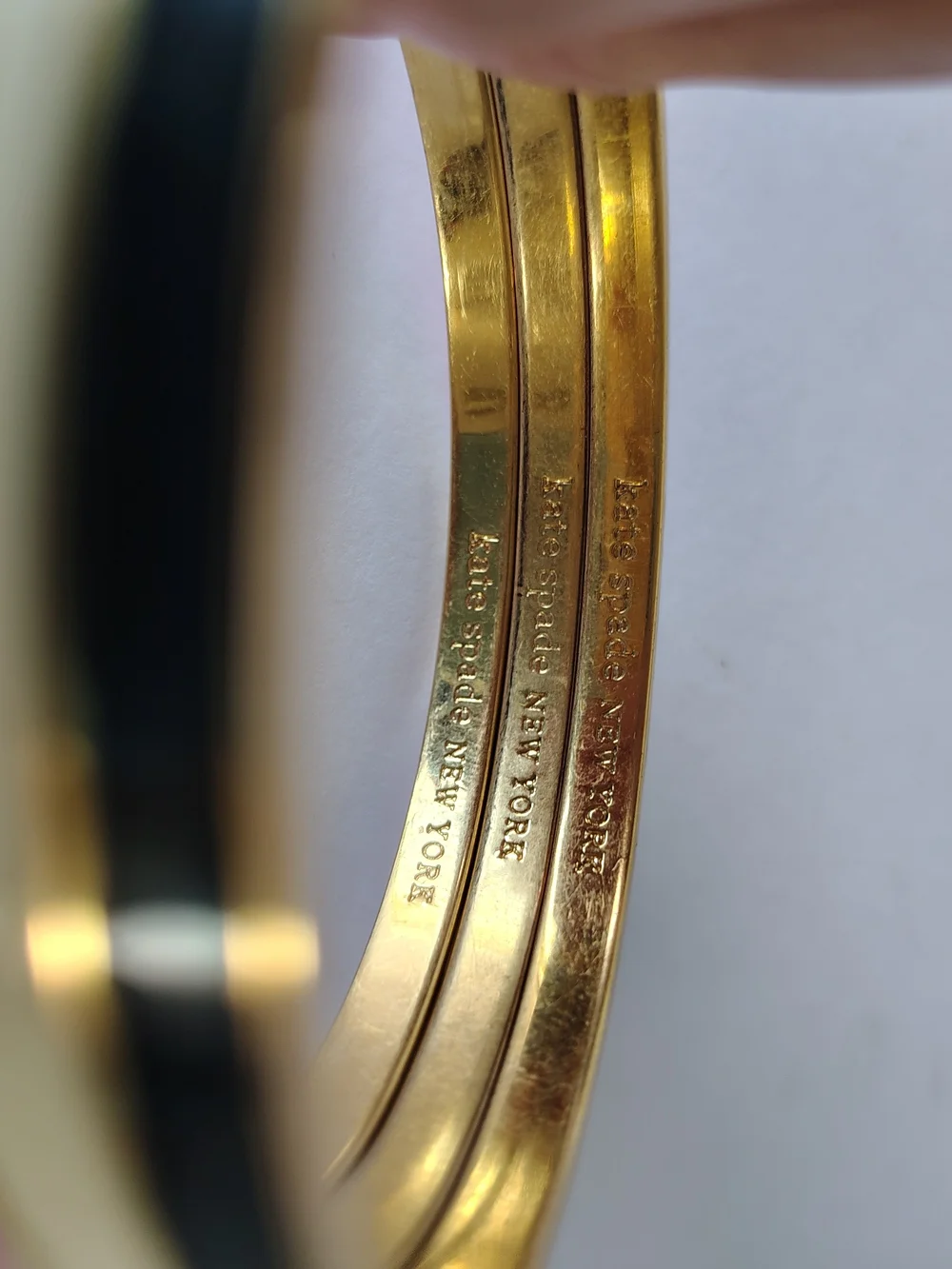 kate spade Enamel Bangle Set in Hot Pink, White & Black with Gold Trim - Picture 2 of 7